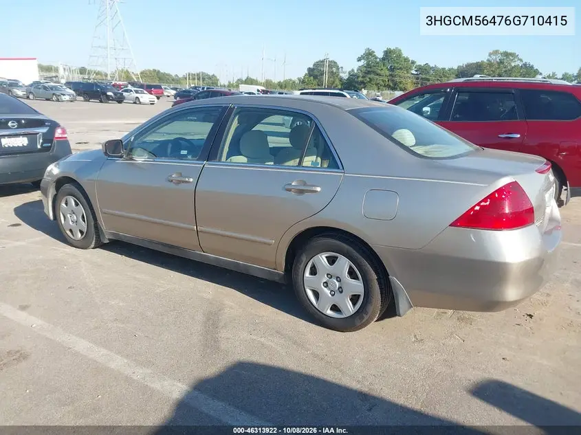 2006 HONDA ACCORD VIN 3HGCM56476G710415 — фото 3