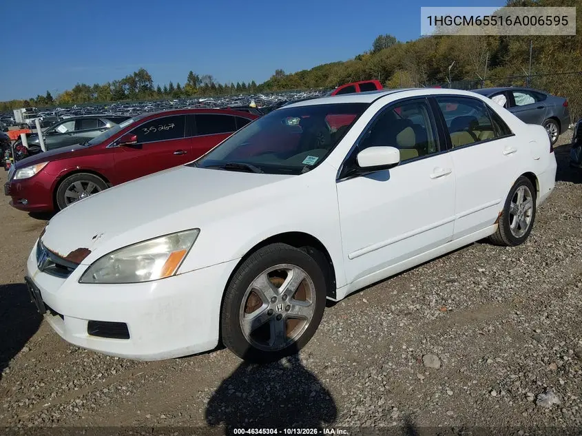 2006 HONDA ACCORD VIN 1HGCM65516A006595 — фото 2