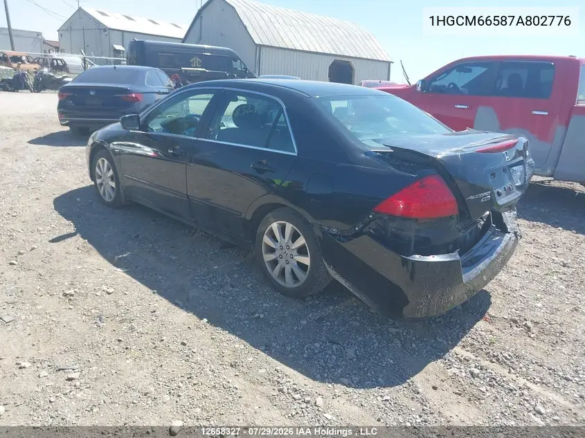 2007 HONDA ACCORD VIN 1HGCM66587A802776 — фото 3