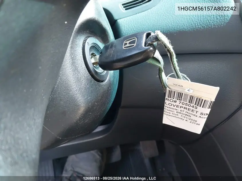 2007 HONDA ACCORD VIN 1HGCM56157A802242 — фото 11