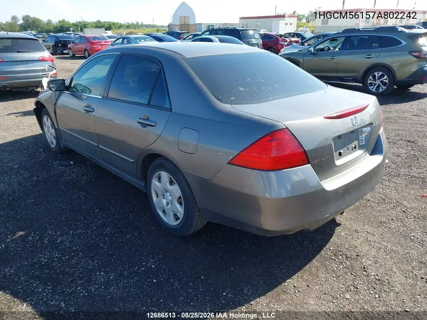 2007 HONDA ACCORD VIN 1HGCM56157A802242 — фото 3