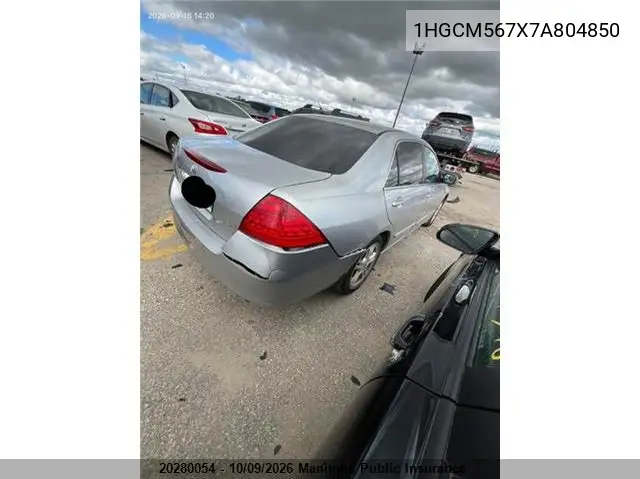 2007 HONDA ACCORD VIN 1HGCM567X7A804850 — фото 4