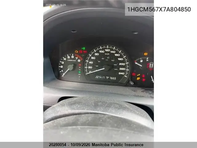2007 HONDA ACCORD VIN 1HGCM567X7A804850 — фото 5