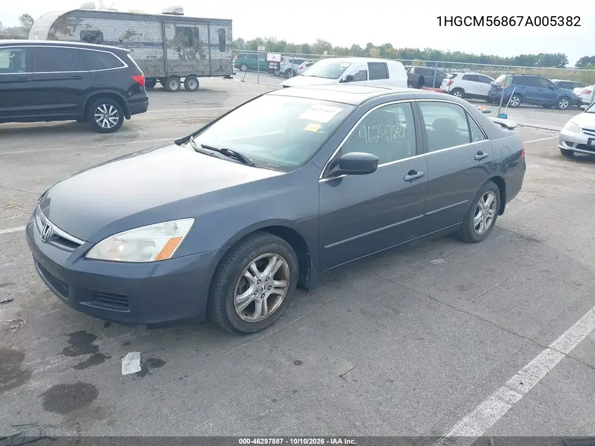 2007 HONDA ACCORD VIN 1HGCM56867A005382 — фото 2