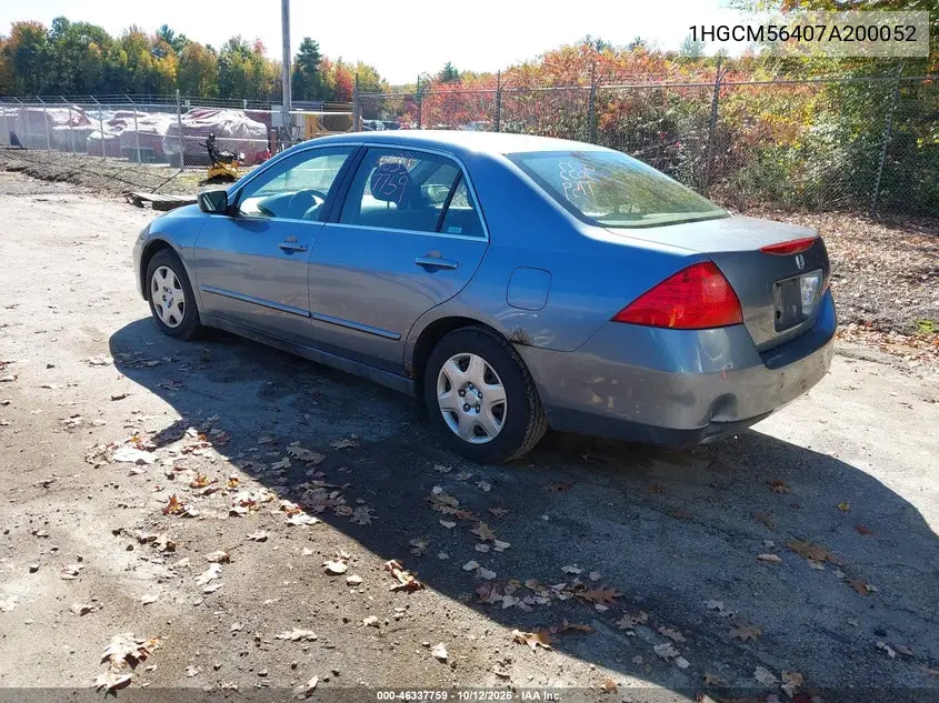 2007 HONDA ACCORD VIN 1HGCM56407A200052 — фото 3