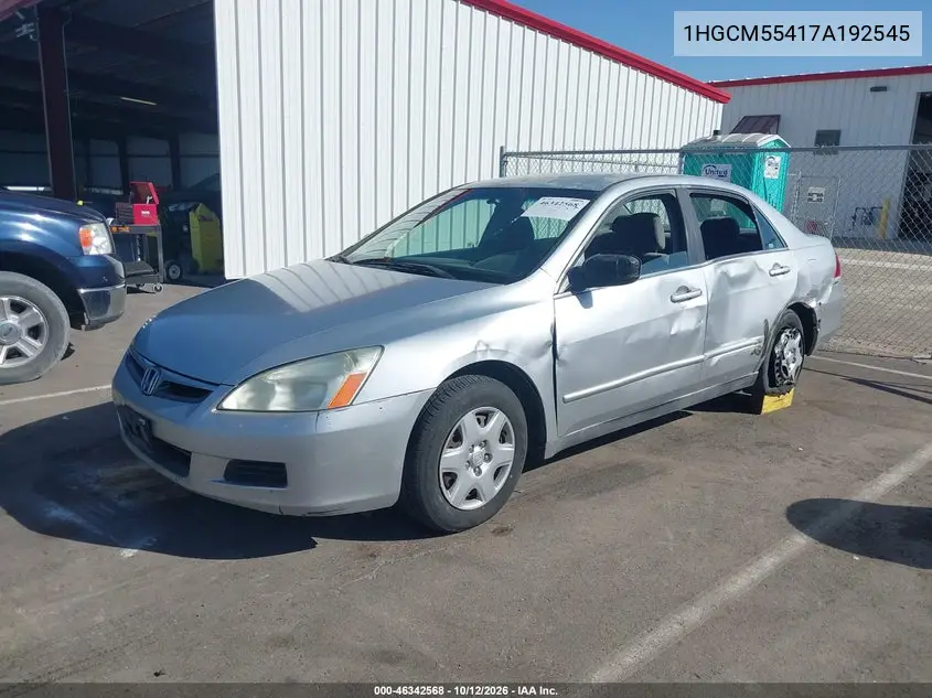 2007 HONDA ACCORD VIN 1HGCM55417A192545 — фото 2