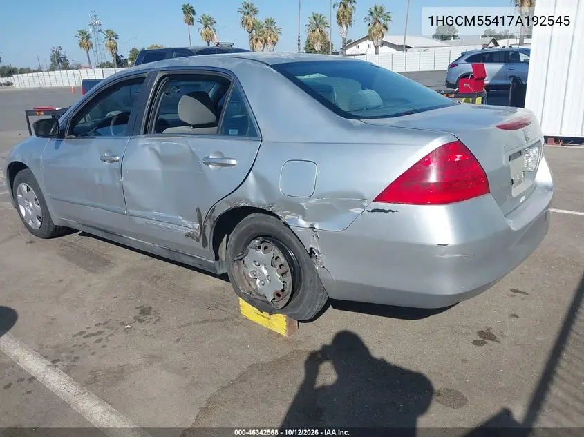 2007 HONDA ACCORD VIN 1HGCM55417A192545 — фото 3