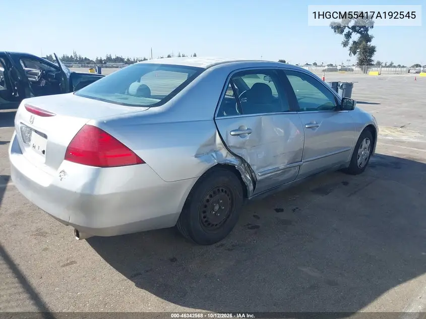2007 HONDA ACCORD VIN 1HGCM55417A192545 — фото 4