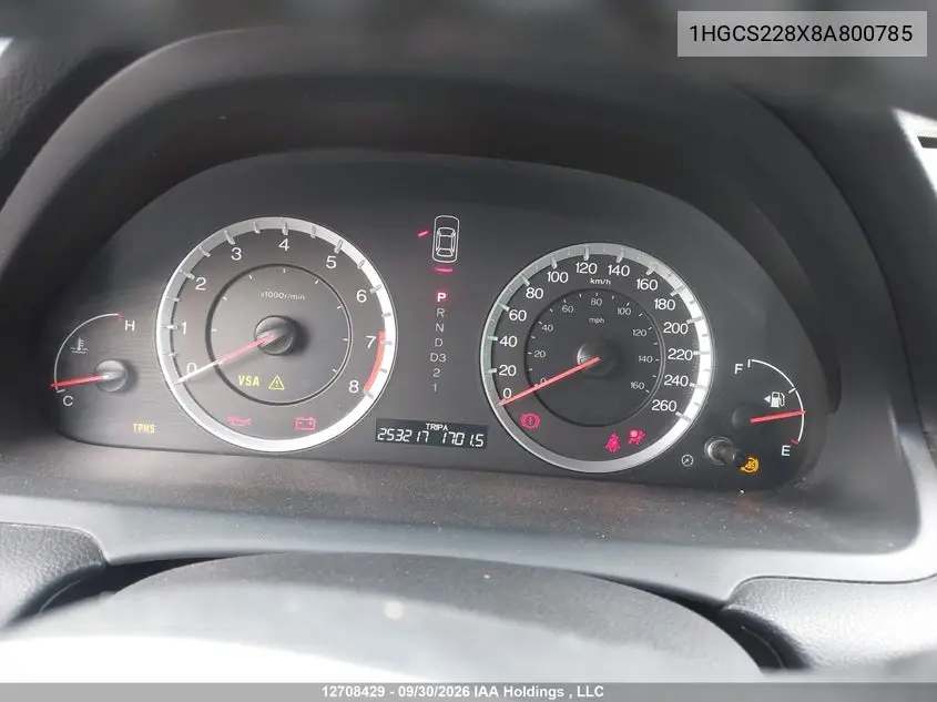 2008 HONDA ACCORD VIN 1HGCS228X8A800785 — фото 7