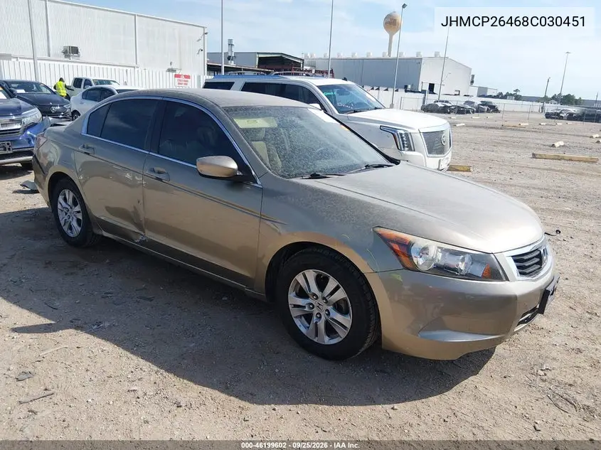 HONDA ACCORD 2008, VIN JHMCP26468C030451