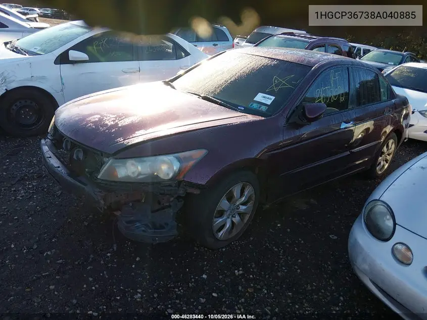 2008 HONDA ACCORD VIN 1HGCP36738A040885 — фото 2