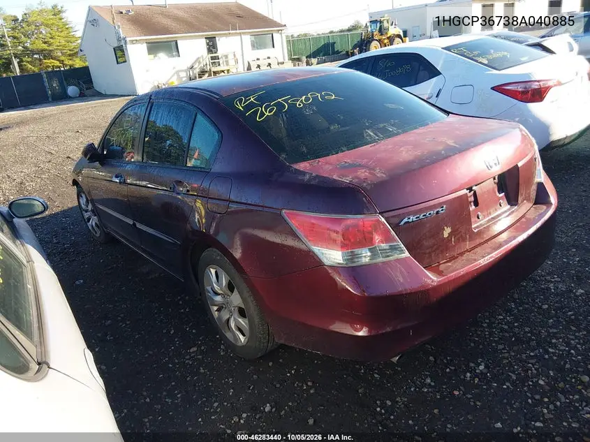2008 HONDA ACCORD VIN 1HGCP36738A040885 — фото 3