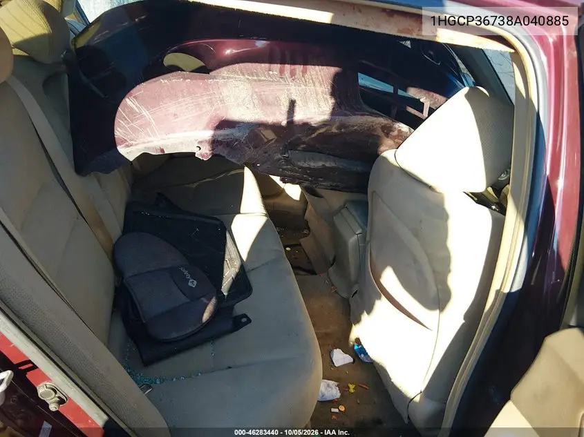 2008 HONDA ACCORD VIN 1HGCP36738A040885 — фото 8