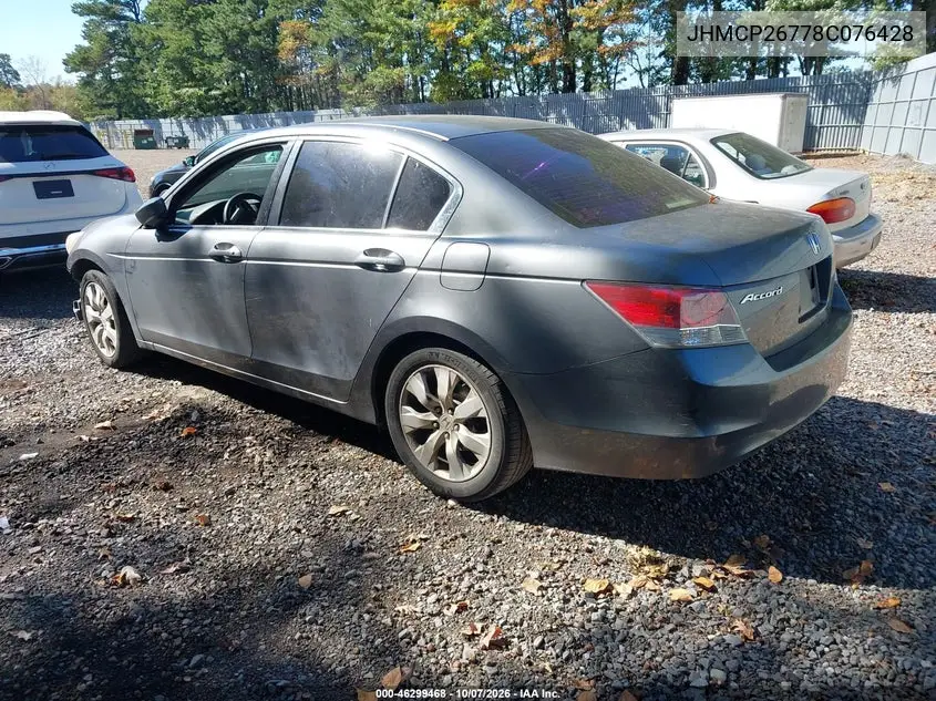 2008 HONDA ACCORD VIN JHMCP26778C076428 — фото 3