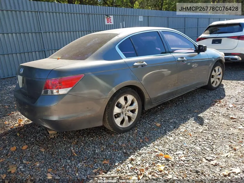 2008 HONDA ACCORD VIN JHMCP26778C076428 — фото 4
