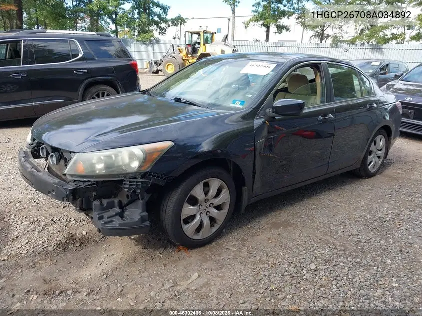 2008 HONDA ACCORD VIN 1HGCP26708A034892 — фото 2