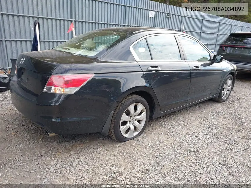 2008 HONDA ACCORD VIN 1HGCP26708A034892 — фото 4
