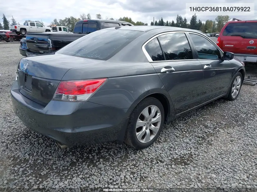 2008 HONDA ACCORD VIN 1HGCP36818A079922 — фото 4