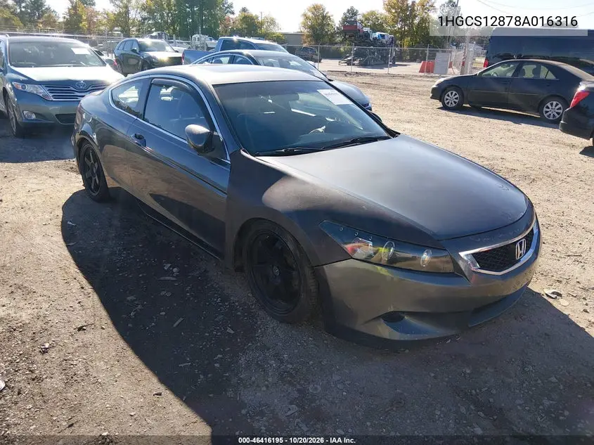 HONDA ACCORD 2008, VIN 1HGCS12878A016316