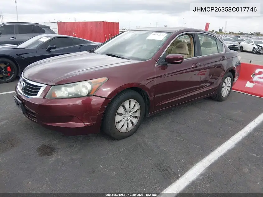 2008 HONDA ACCORD VIN JHMCP26358C017746 — фото 2