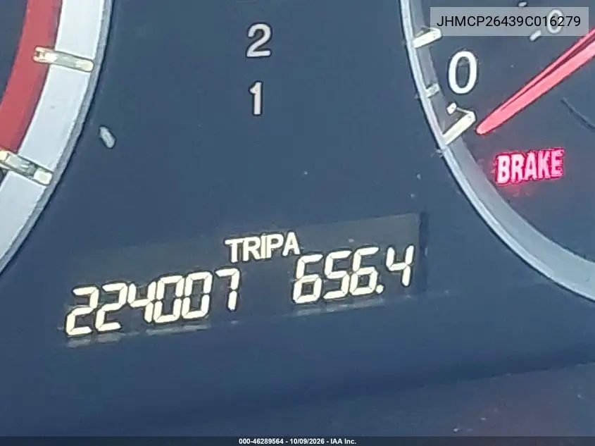 2009 HONDA ACCORD VIN JHMCP26439C016279 — фото 7