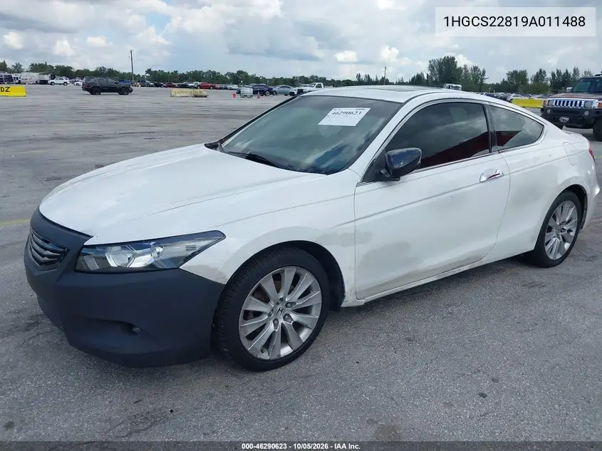 2009 HONDA ACCORD VIN 1HGCS22819A011488 — фото 2