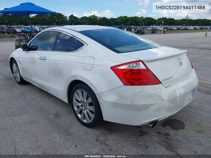 2009 HONDA ACCORD VIN 1HGCS22819A011488 — фото 3