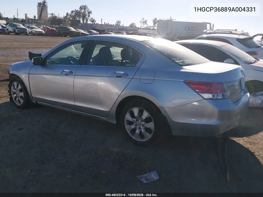 2009 HONDA ACCORD VIN 1HGCP36889A004331 — фото 3