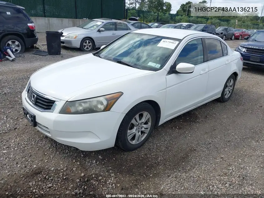 2010 HONDA ACCORD VIN 1HGCP2F43AA136215 — фото 2