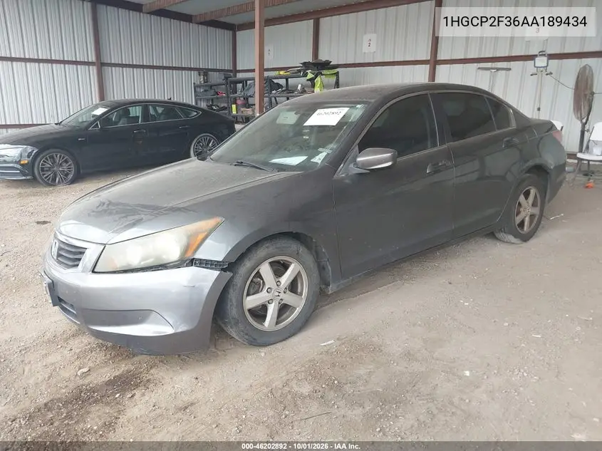 2010 HONDA ACCORD VIN 1HGCP2F36AA189434 — фото 2