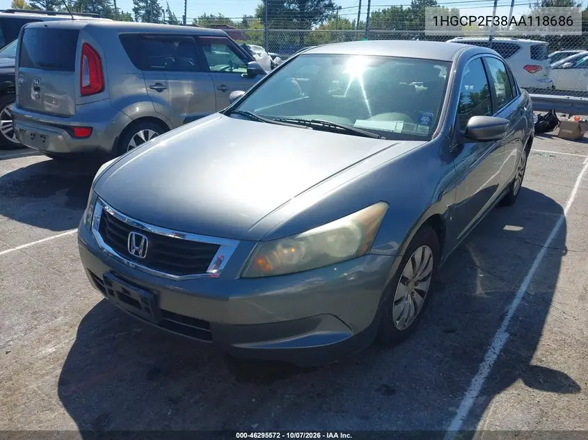 2010 HONDA ACCORD VIN 1HGCP2F38AA118686 — фото 2