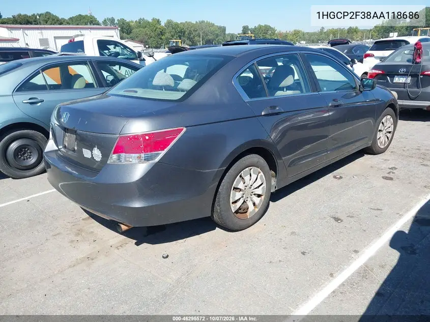 2010 HONDA ACCORD VIN 1HGCP2F38AA118686 — фото 4