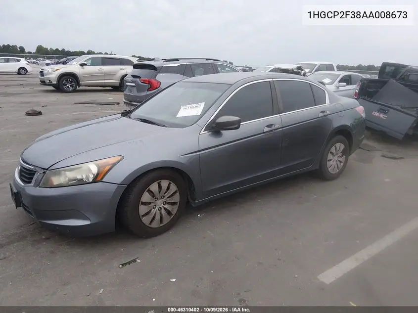 2010 HONDA ACCORD VIN 1HGCP2F38AA008673 — фото 2