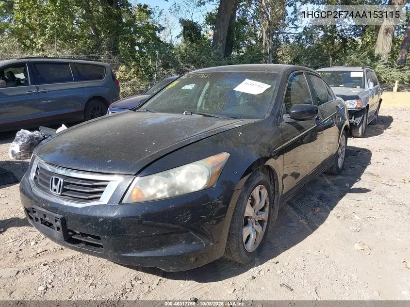 2010 HONDA ACCORD VIN 1HGCP2F74AA153115 — фото 2