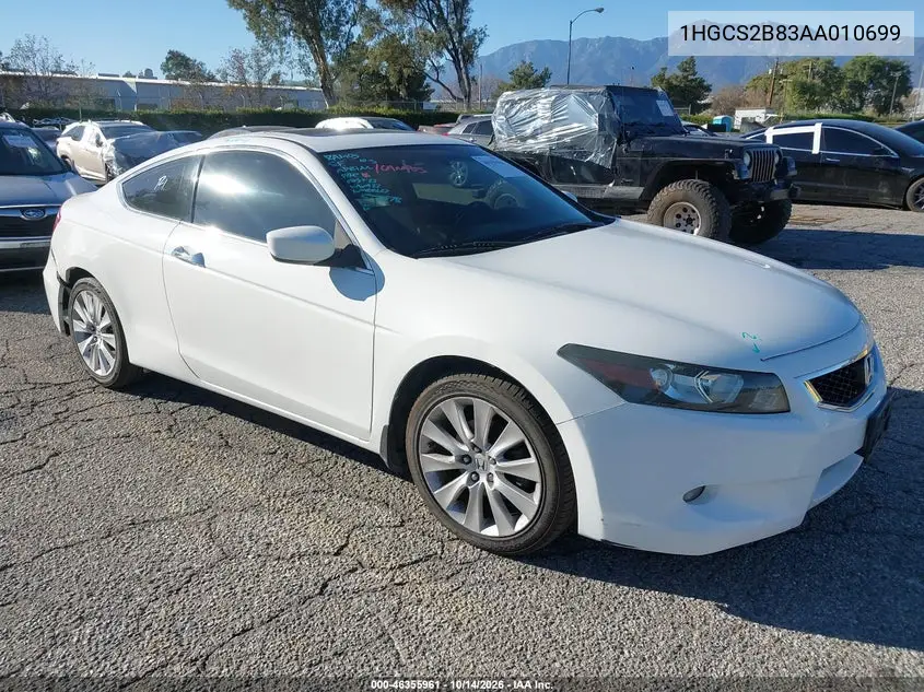 HONDA ACCORD 2010, VIN 1HGCS2B83AA010699