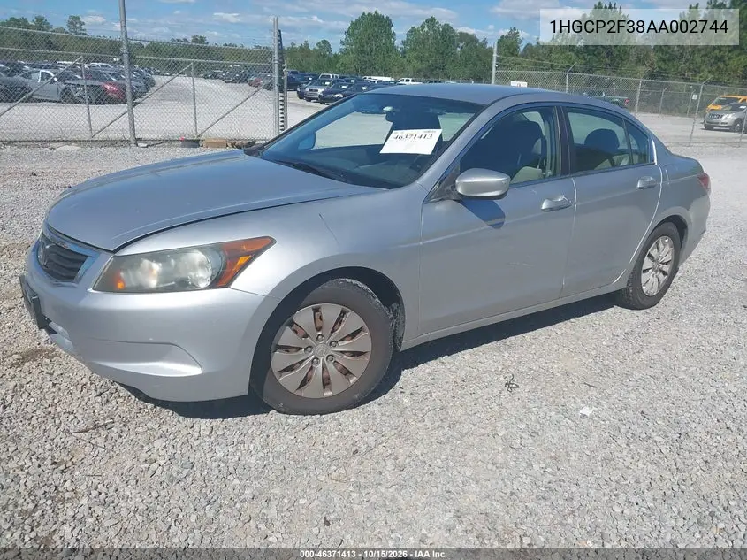 2010 HONDA ACCORD VIN 1HGCP2F38AA002744 — фото 2