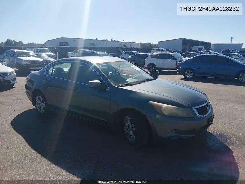 HONDA ACCORD 2010, VIN 1HGCP2F40AA028232