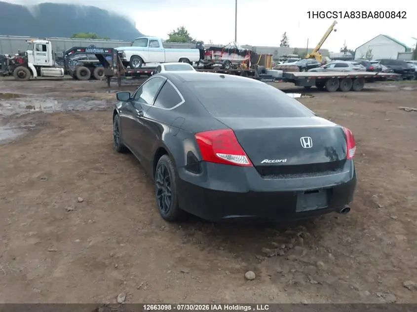 2011 HONDA ACCORD VIN 1HGCS1A83BA800842 — фото 3