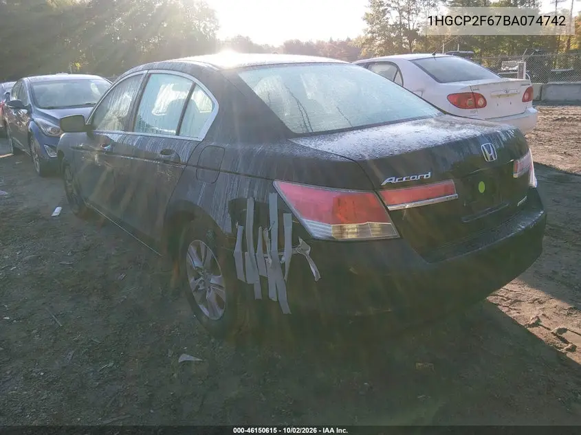 2011 HONDA ACCORD VIN 1HGCP2F67BA074742 — фото 3