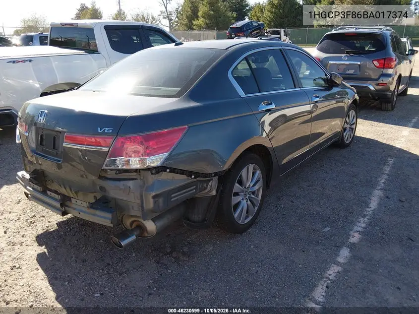 2011 HONDA ACCORD VIN 1HGCP3F86BA017374 — фото 4