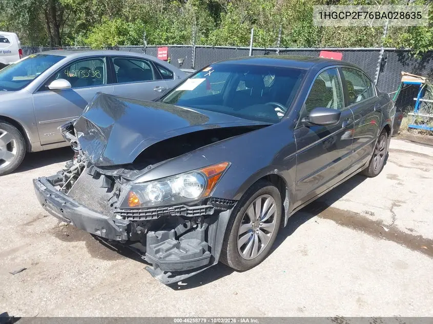 2011 HONDA ACCORD VIN 1HGCP2F76BA028635 — фото 2