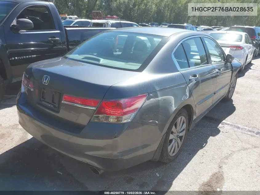 2011 HONDA ACCORD VIN 1HGCP2F76BA028635 — фото 4