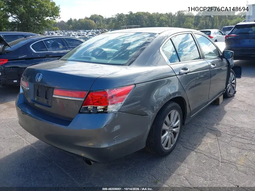 2012 HONDA ACCORD VIN 1HGCP2F76CA148694 — фото 4