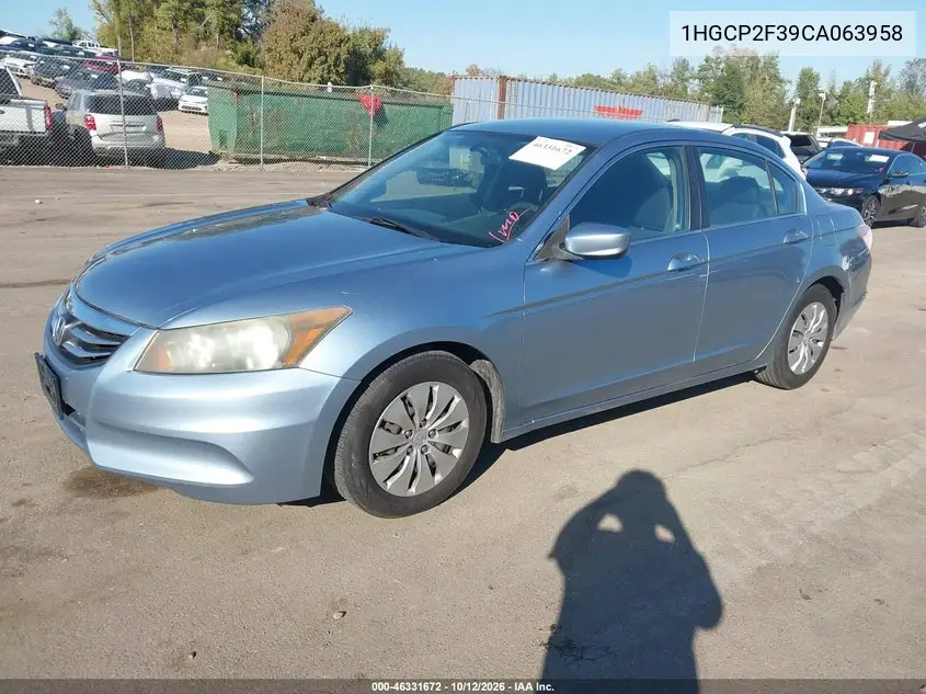 2012 HONDA ACCORD VIN 1HGCP2F39CA063958 — фото 2