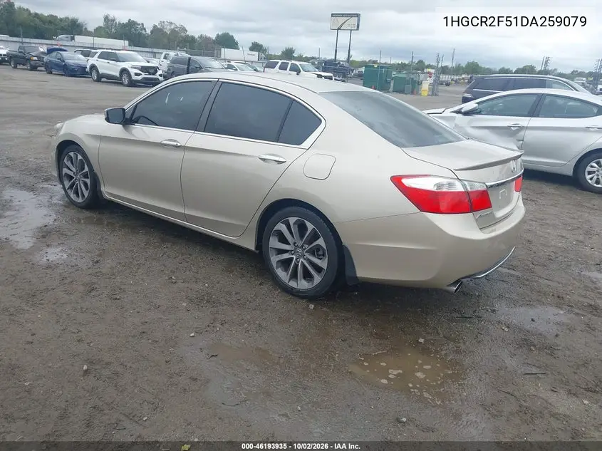 2013 HONDA ACCORD VIN 1HGCR2F51DA259079 — фото 3