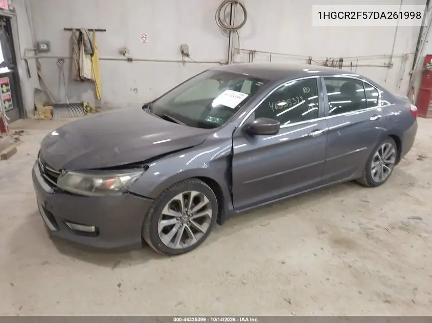 2013 HONDA ACCORD VIN 1HGCR2F57DA261998 — фото 2
