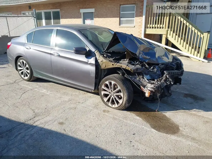 HONDA ACCORD 2014, VIN 1HGCR2F51EA271668