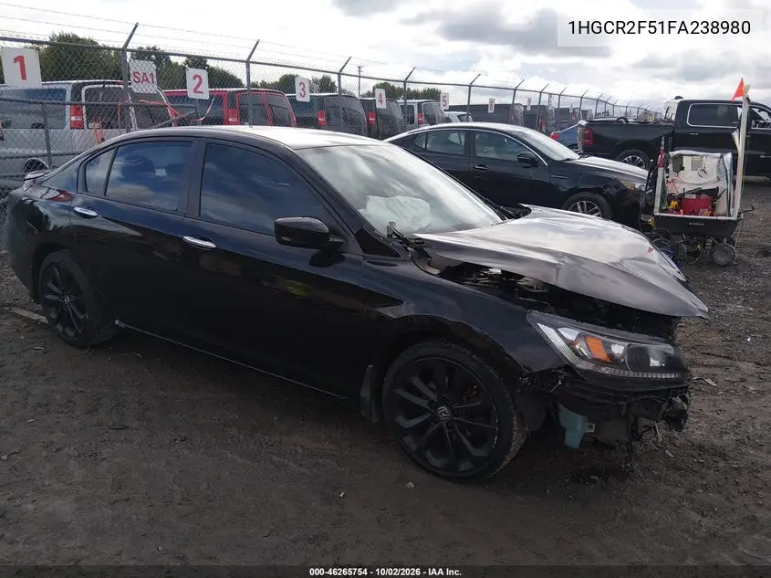 HONDA ACCORD 2015, VIN 1HGCR2F51FA238980