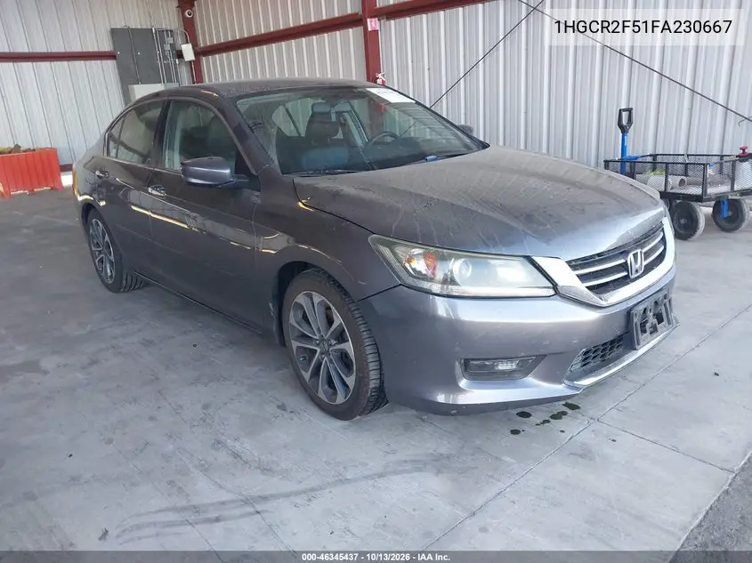 HONDA ACCORD 2015, VIN 1HGCR2F51FA230667
