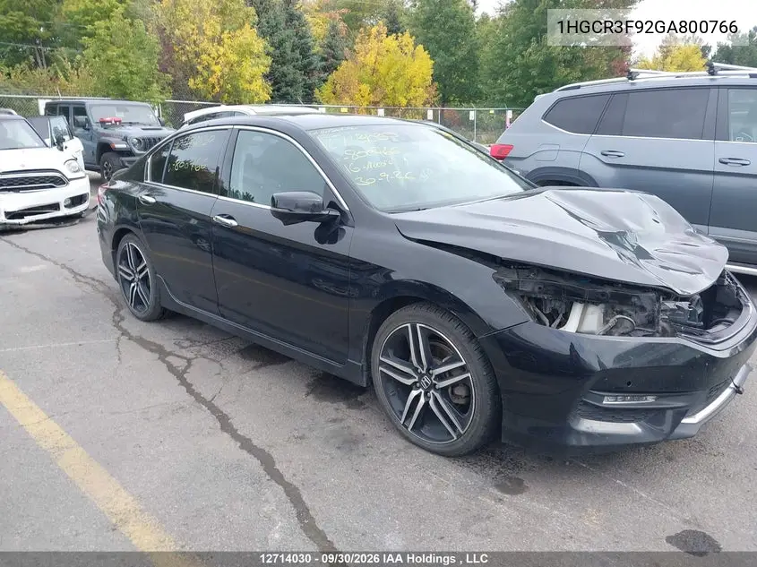 HONDA ACCORD 2016, VIN 1HGCR3F92GA800766